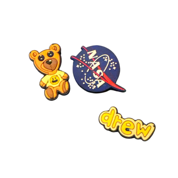NASA DrewBear Plane Yellow Blue Brown Shoe Charms One Size Accessories - Picture 1 of 1